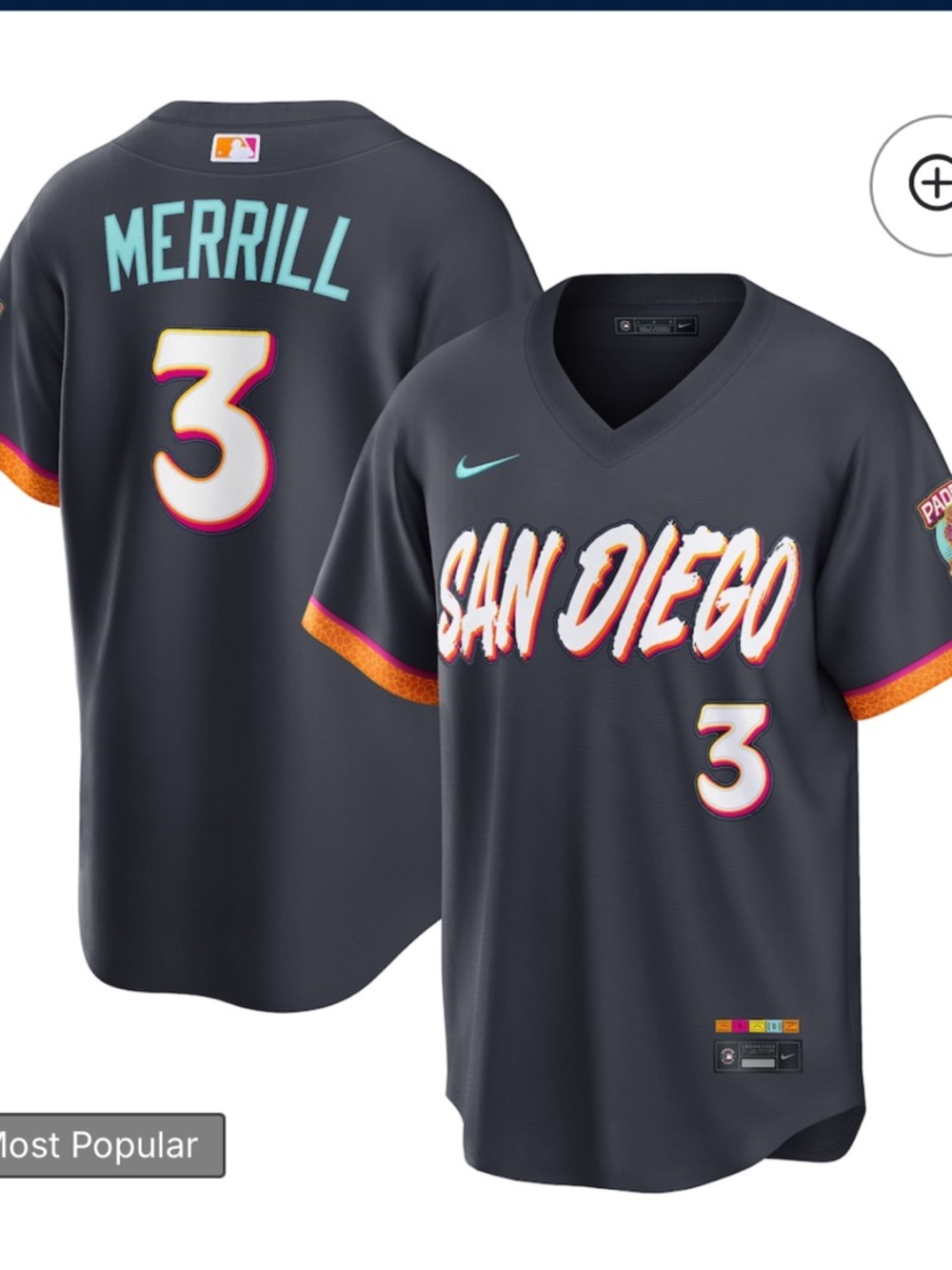 Men’s San Diego Padres Jackson Merrill Nike Obsidian 2026 City Connect Jersey
